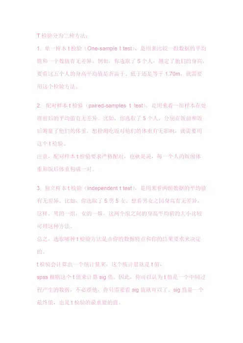 T检验分为三种方法