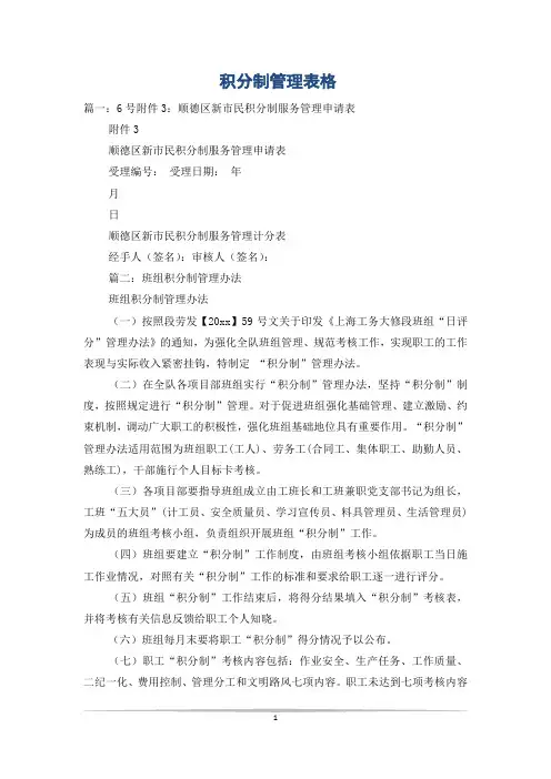 积分制管理表格