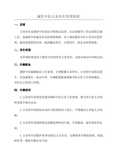 城管中队公务用车管理制度