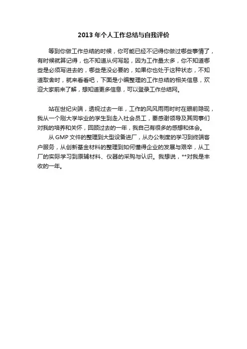 2013年个人工作总结与自我评价