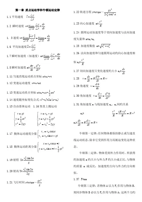 2022年物理竞赛所有公式