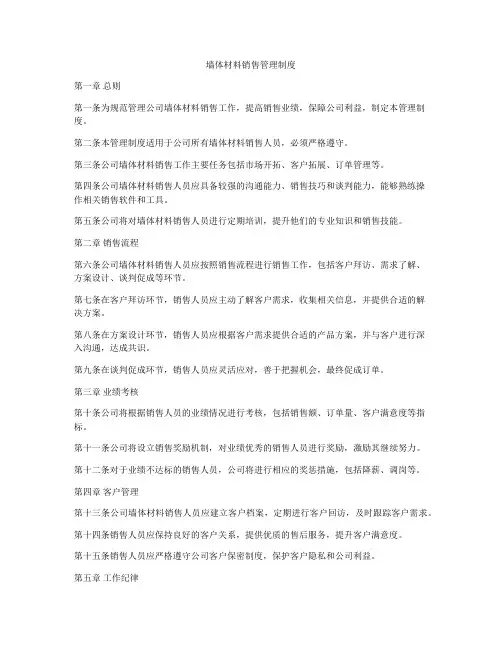 墙体材料销售管理制度