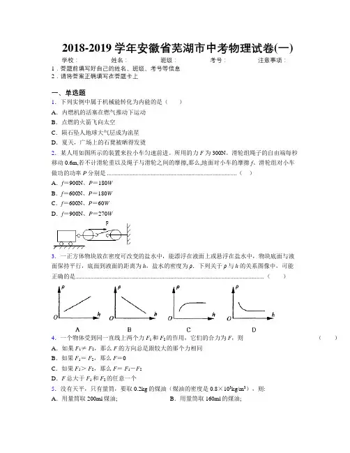 最新2018-2019学年安徽省芜湖市中考物理试卷(一)及解析