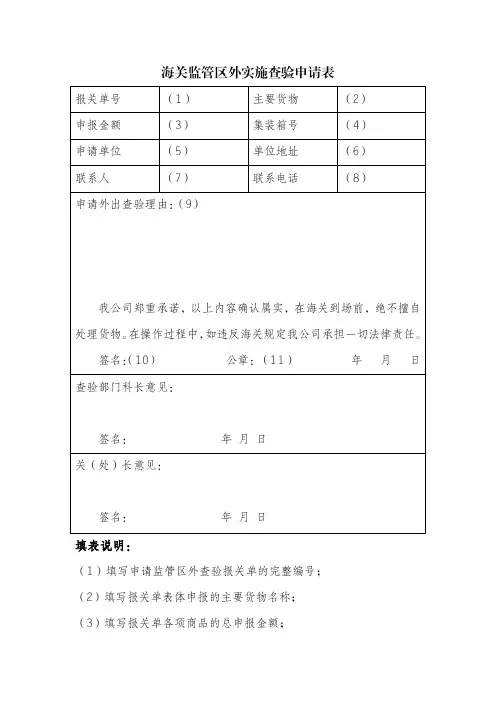 海关监管区外实施查验申请表