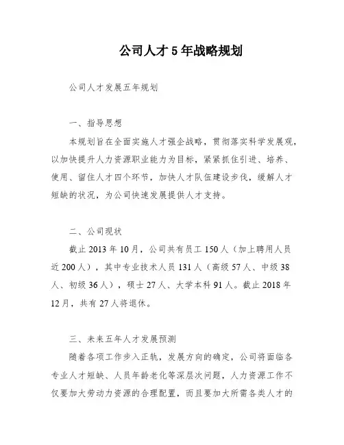 公司人才5年战略规划
