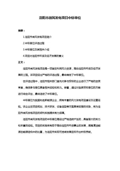 洛阳市微风发电项目中标单位