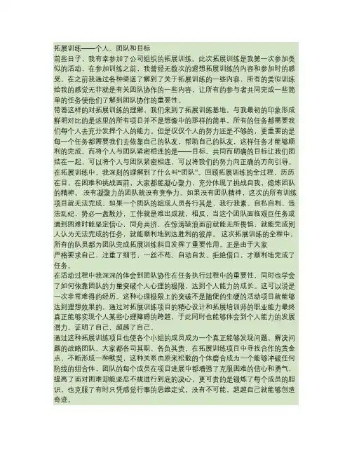拓展训练——个人、团队和目标