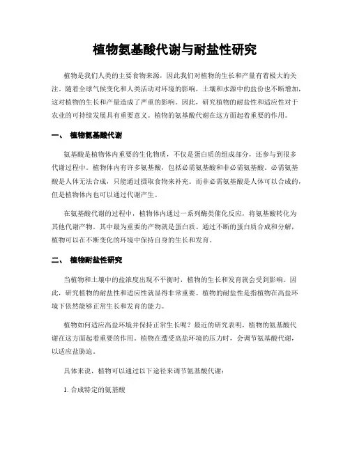 植物氨基酸代谢与耐盐性研究