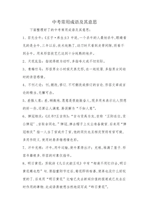 中考常用成语及其意思