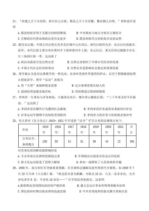 2018年高三模拟(一)历史试题含答案