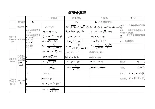 施工用电负荷计算表