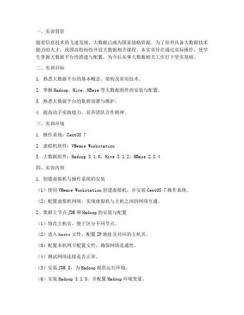 大数据平台安装实训报告