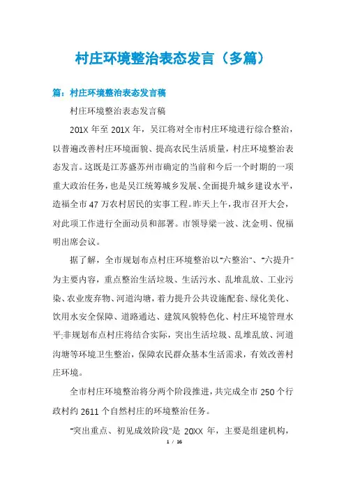 村庄环境整治表态发言(多篇)