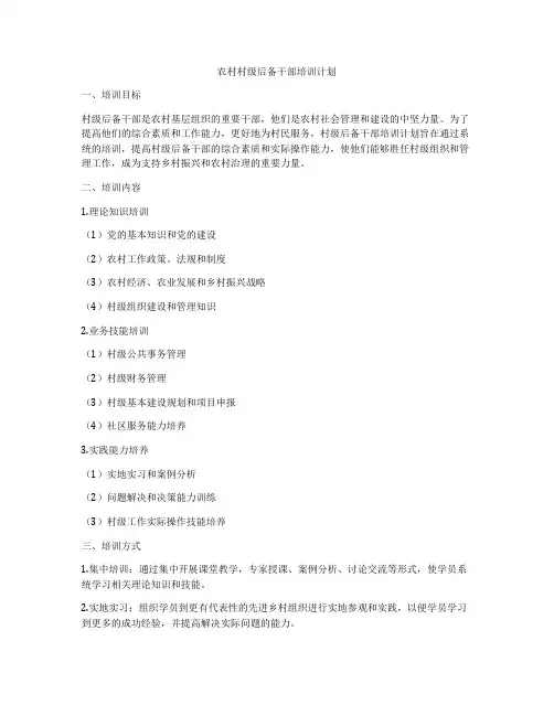 农村村级后备干部培训计划