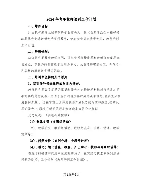 2024年青年教师培训工作计划（2篇）