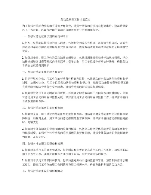 劳动监察部工作计划范文
