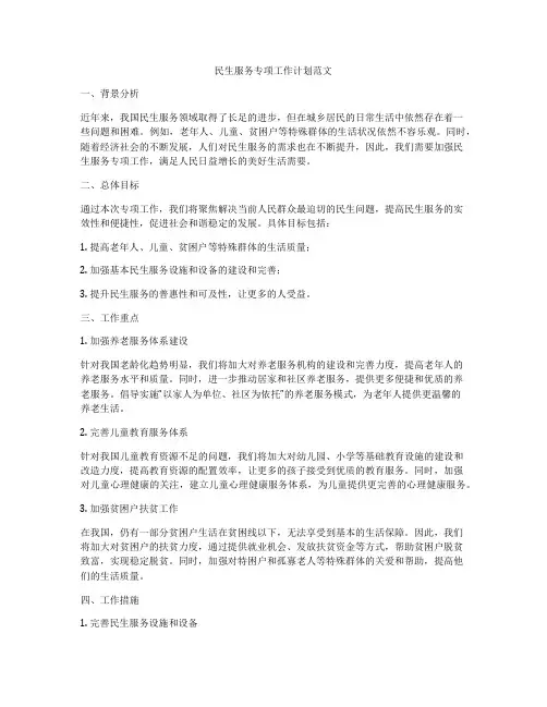 民生服务专项工作计划范文
