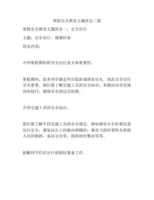 寒假安全教育主题班会三篇