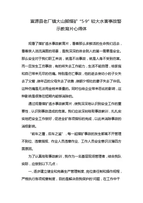富源县老厂镇大山脚煤矿“5·9”较大水害事故警示教育片心得体