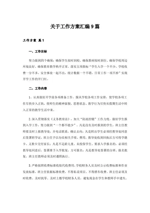 实用文_关于工作方案汇编9篇