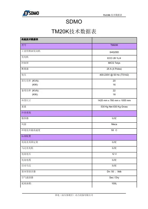 TM20KVA发电机组参数表