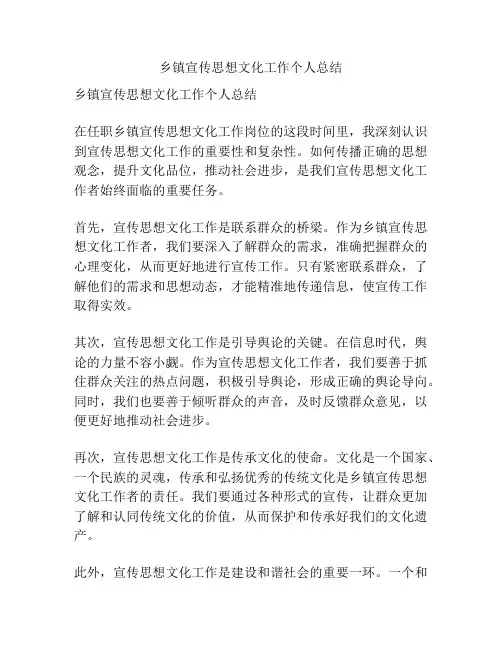 乡镇宣传思想文化工作个人总结