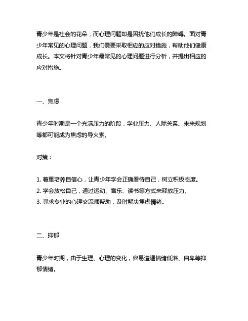 青少年最常见的心理问题及应对措施 培训
