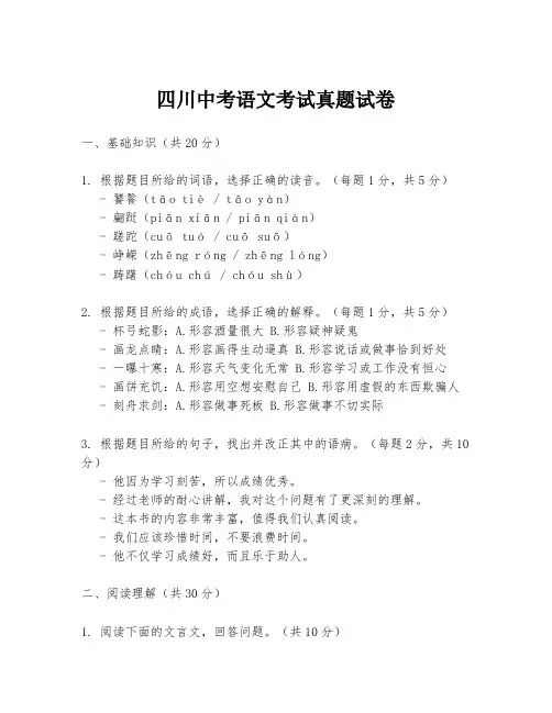 四川中考语文考试真题试卷