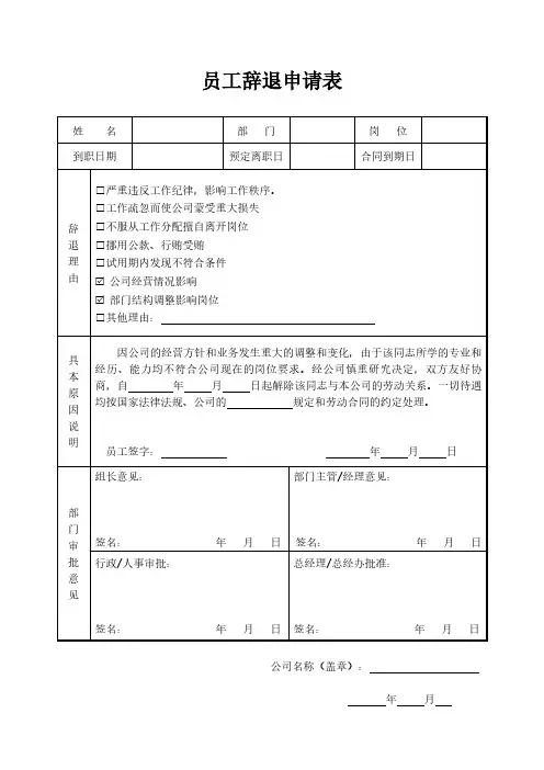 员工辞退申请表