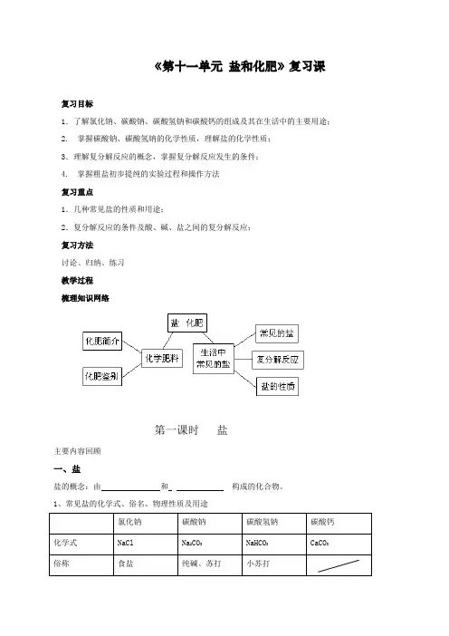 人教版九年级化学下册第十一单元《盐化肥》复习教案