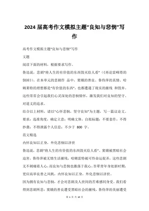 2024届高考作文模拟主题“良知与悲悯”写作