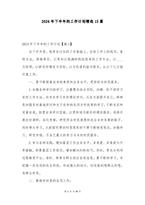 2024年下半年的工作计划精选15篇