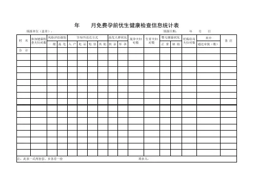 孕前优生健康检查信息统计表