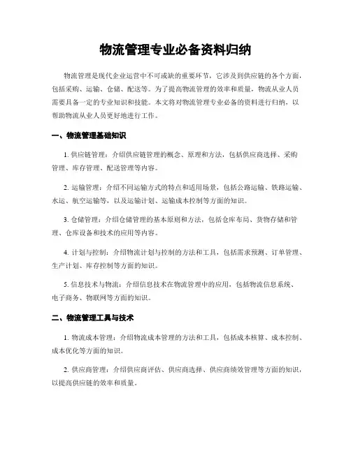 物流管理专业必备资料归纳