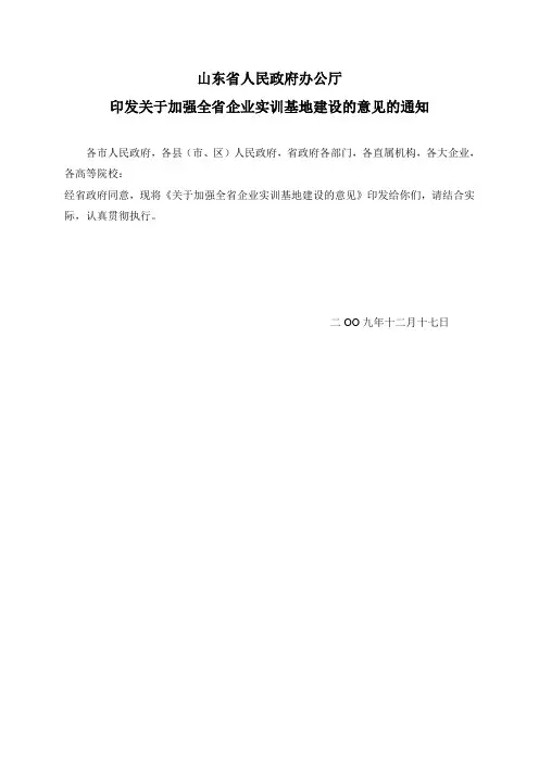 关于加强全省企业实训基地建设的意见鲁政办发〔2009〕133号