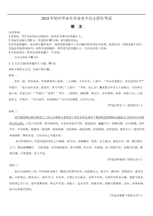 2024年海南省海口市美兰区海口实验中学自主招生语文试题(含解析)