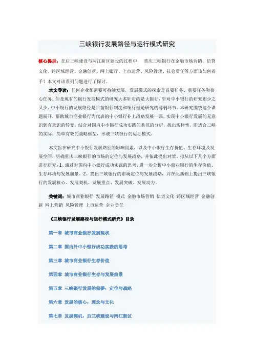 三峡银行发展路径与运行模式研究