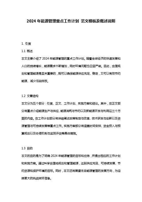 2024年能源管理重点工作计划_范文模板及概述说明