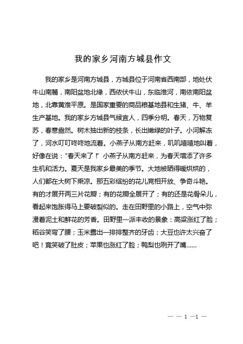 我的家乡河南方城县作文
