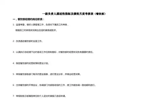 餐饮服务部岗位责任考核表