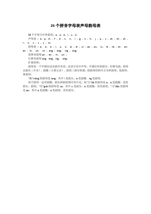 26个拼音字母表声母韵母表