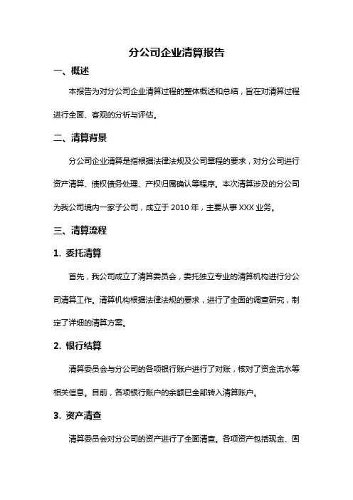 分公司企业清算报告
