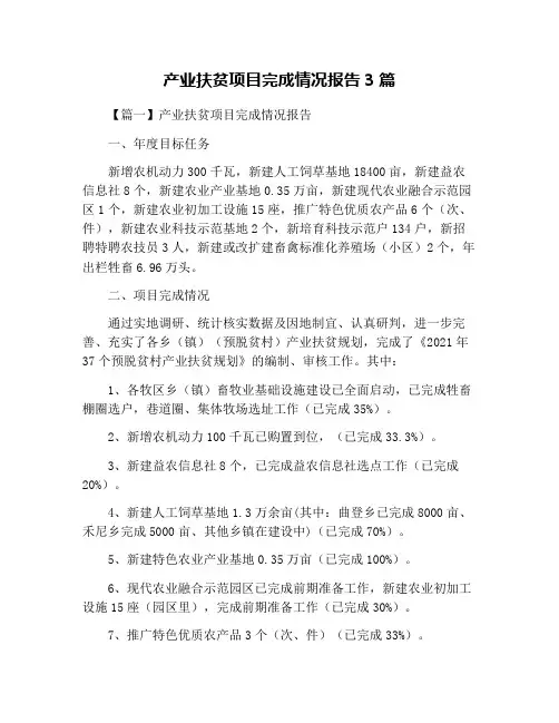 产业扶贫项目完成情况报告3篇