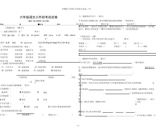 苏教版六年级小升初语文试卷-(1)