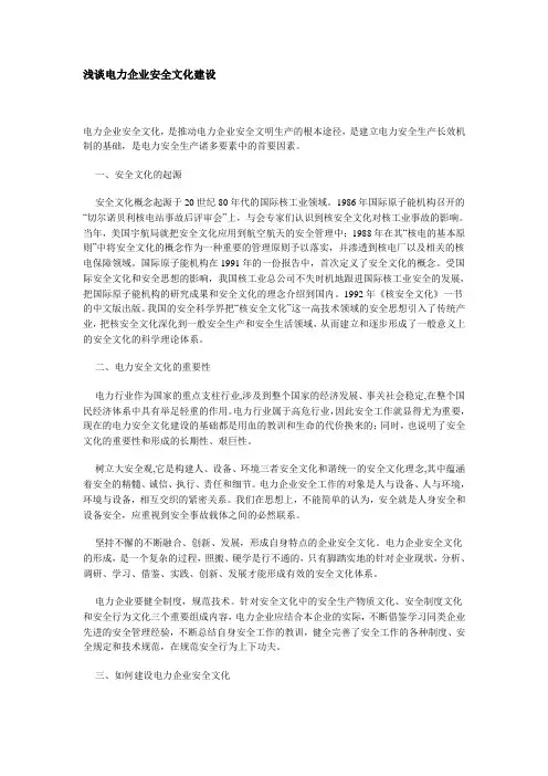浅谈电力企业安全文化建设