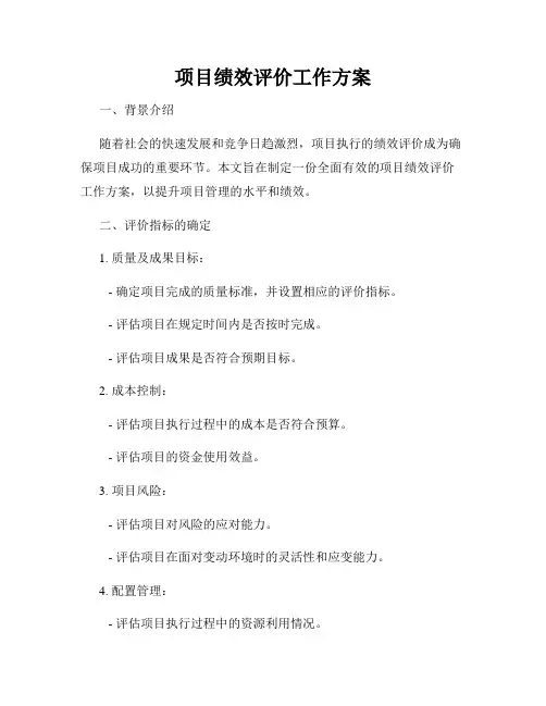 项目绩效评价工作方案