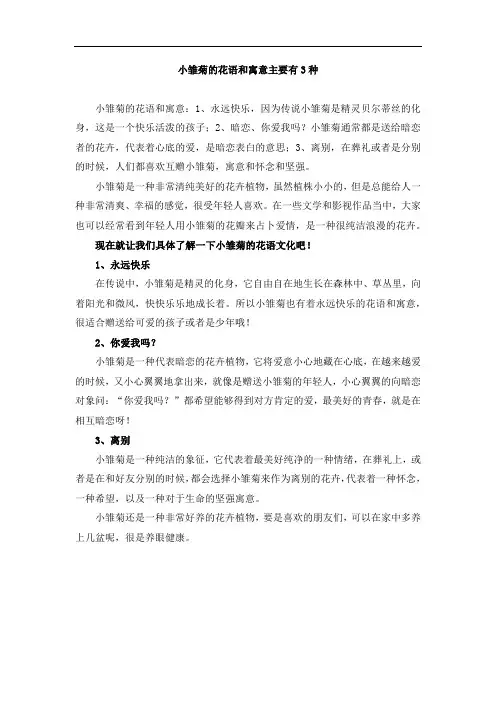 小雏菊的花语和寓意主要有3种