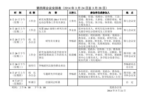 第四周会议安排表2014年3月24日至3月28日