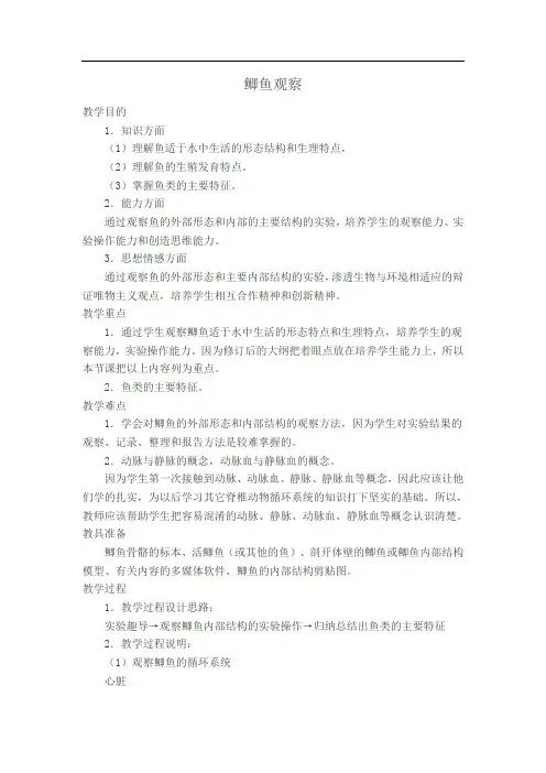 鲫鱼观察实验教案