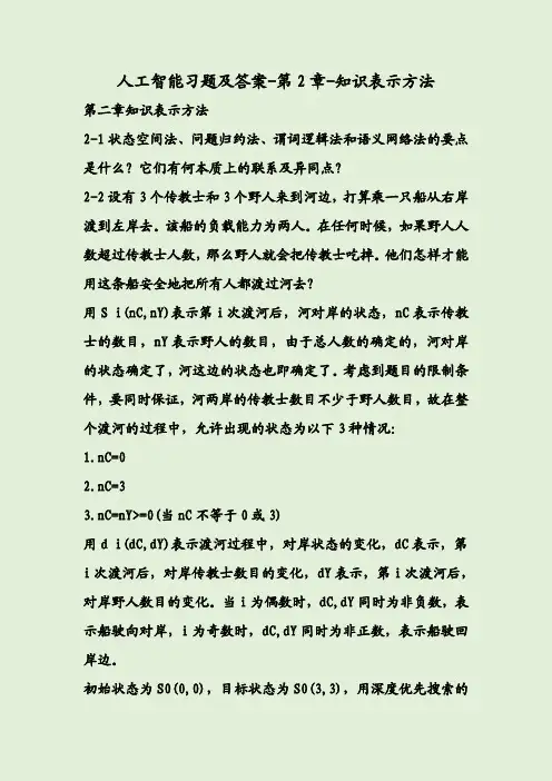 人工智能习题及答案-第2章-知识表示方法